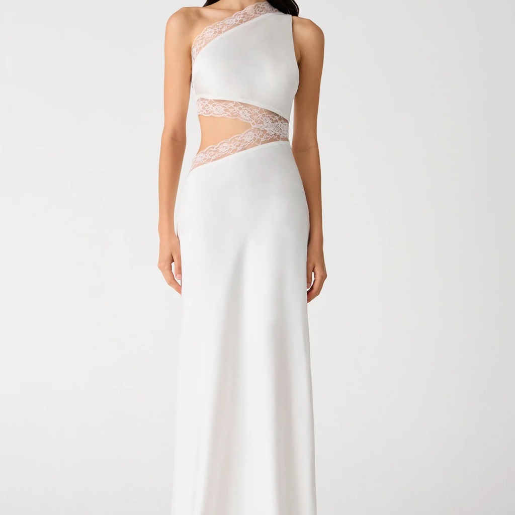 White One-Shoulder Lace Satin Dress